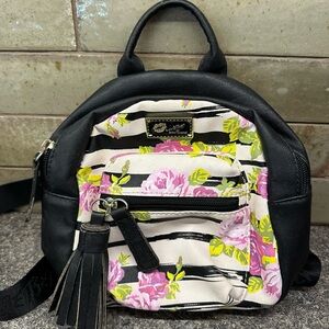 Betsy Johnson  Black and Pink Floral Backpack